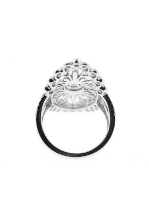 Vintage Inspired Marquise Shaped Statement Ring with Filigree Design and Diamonds Set in 18K White Gold