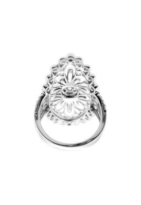 Vintage Inspired Marquise Shaped Statement Ring with Filigree Design and Diamonds Set in 18K White Gold