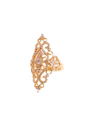 Marquise Shaped Antique Style Ring with Diamonds and Solid 18K Yellow Gold Following a Delicate Filigree Design