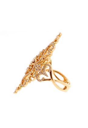 Marquise Shaped Antique Style Ring with Diamonds and Solid 18K Yellow Gold Following a Delicate Filigree Design