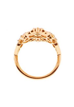 Marquise Shaped Antique Style Ring with Diamonds and Solid 18K Yellow Gold Following a Delicate Filigree Design