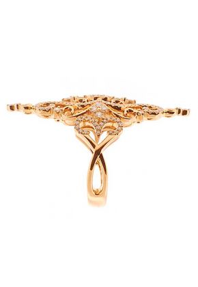 Marquise Shaped Antique Style Ring with Diamonds and Solid 18K Yellow Gold Following a Delicate Filigree Design