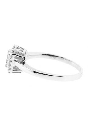 Square Right Hand Fashion Ring with Cluster of Diamonds and a Diamond Halo Set in 18K White Gold