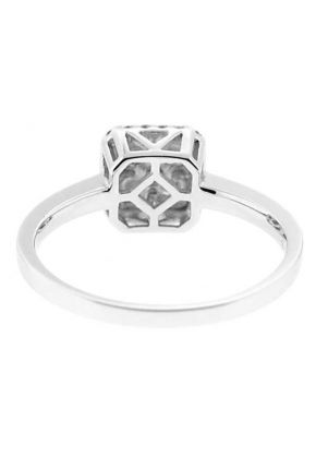 Square Right Hand Fashion Ring with Cluster of Diamonds and a Diamond Halo Set in 18K White Gold