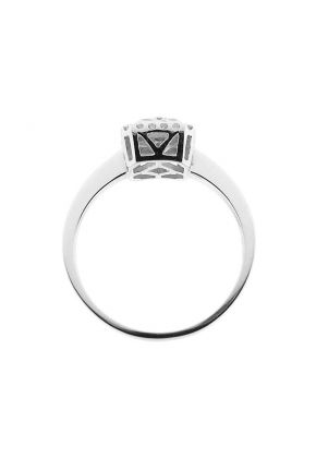 Square Right Hand Fashion Ring with Cluster of Diamonds and a Diamond Halo Set in 18K White Gold