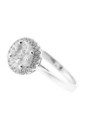 Halo Style Right Hand Fashion Ring with Cluster of Marquise, Princess Cut, and Round Diamonds Set in 18K White Gold