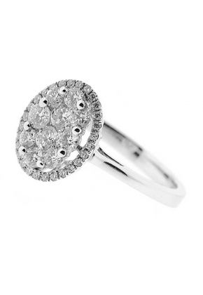 Halo Style Right Hand Fashion Ring with an Oval Cluster of Diamonds Set in 18K White Gold