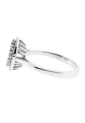 Halo Style Right Hand Fashion Ring with an Oval Cluster of Diamonds Set in 18K White Gold