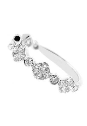 Combination Set Band with Prong Set Clusters of Diamonds and Bezel Set Diamonds in 18k White Gold