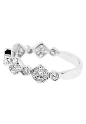 Combination Set Band with Prong Set Clusters of Diamonds and Bezel Set Diamonds in 18k White Gold