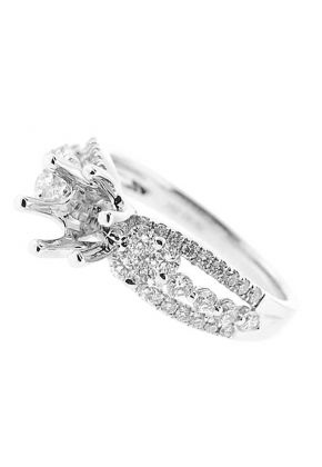 Flower Cluster in Center of Split Shank Diamond Semi Mount Engagement Ring Setting