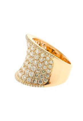 Curved Cocktail Ring with Pav?? Set Diamonds in 18K Yellow Gold