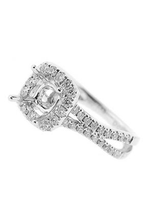 SSquare Halo, Waved Split Shank Diamond Semi Mount Engagement Ring Setting