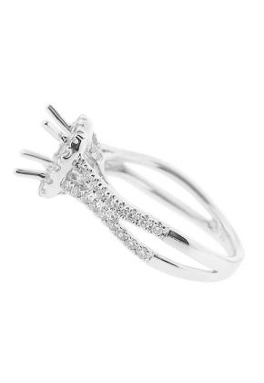 Square Halo, Waved Split Shank Diamond Semi Mount Engagement Ring Setting