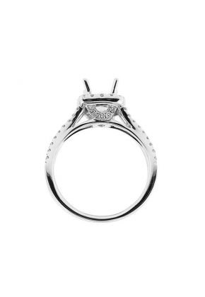 Square Halo, Waved Split Shank Diamond Semi Mount Engagement Ring Setting