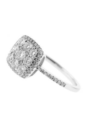 Right Hand Fashion Ring with Square Cluster of Diamonds Set in 18K White Gold