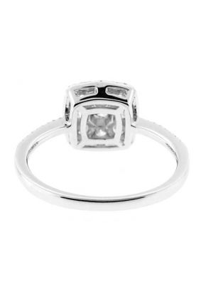 Right Hand Fashion Ring with a Square Cluster of Diamonds Surrounded by a Diamond Halo in 18K White Gold