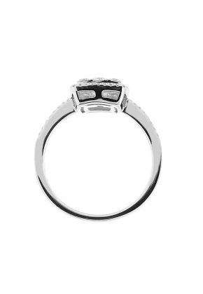 Right Hand Fashion Ring with a Square Cluster of Diamonds Surrounded by a Diamond Halo in 18K White Gold