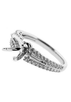 Two Row Slight Split Shank Diamond Semi Mount Engagement Ring Setting in 18k White Gold