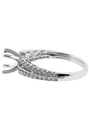 Two Row Slight Split Shank Diamond Semi Mount Engagement Ring Setting in 18k White Gold