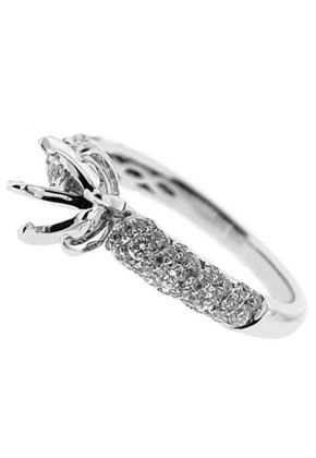 Rounded Micro Prong and Channel Set Diamond Semi Mount Engagement Ring Setting in 18k White Gold