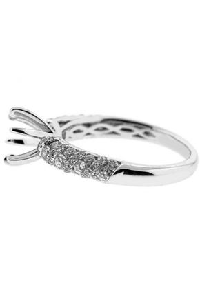 Rounded Micro Prong and Channel Set Diamond Semi Mount Engagement Ring Setting in 18k White Gold