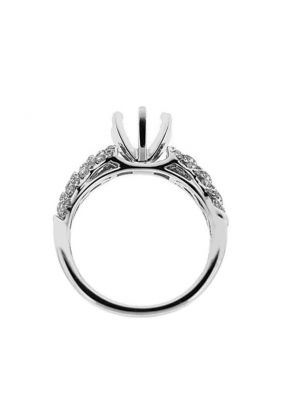 Rounded Micro Prong and Channel Set Diamond Semi Mount Engagement Ring Setting in 18k White Gold