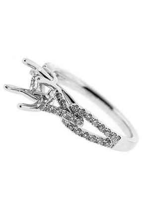 V Shape and Split Shank Diamond Semi Mount Engagement Ring Setting in 18k White Gold