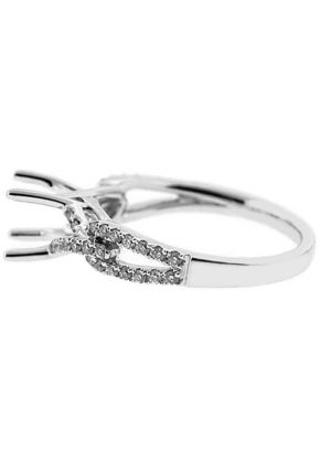 V Shape and Split Shank Diamond Semi Mount Engagement Ring Setting in 18k White Gold
