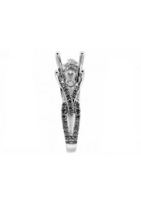 V Shape and Split Shank Diamond Semi Mount Engagement Ring Setting in 18k White Gold