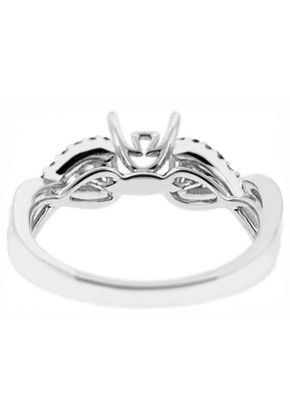 Twisted Split Shank 3 Stone Look Diamond Semi Mount Engagement Ring in 18k White Gold