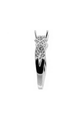 Twisted Split Shank 3 Stone Look Diamond Semi Mount Engagement Ring in 18k White Gold