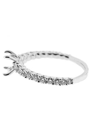 Single Row Thin Semi Mount Engagement Ring in 18k White Gold
