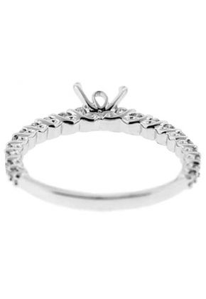 Single Row Thin Semi Mount Engagement Ring in 18k White Gold