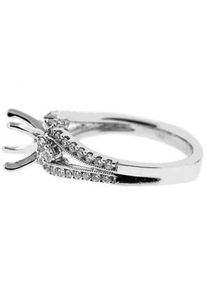Split Shank 3 Stone Look Semi Mount Engagement Ring in 18k White Gold