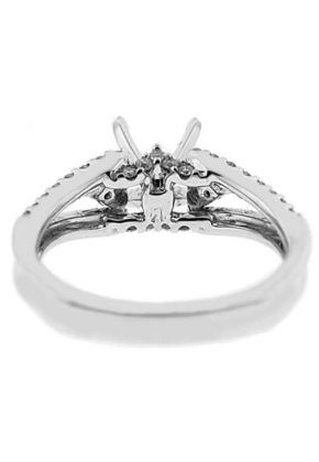 Split Shank 3 Stone Look Semi Mount Engagement Ring in 18k White Gold