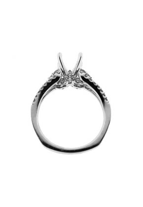 Split Shank 3 Stone Look Semi Mount Engagement Ring in 18k White Gold