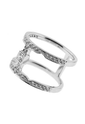 Trendy Statement Mid Finger Ring with Diamonds Set in 18K White Gold