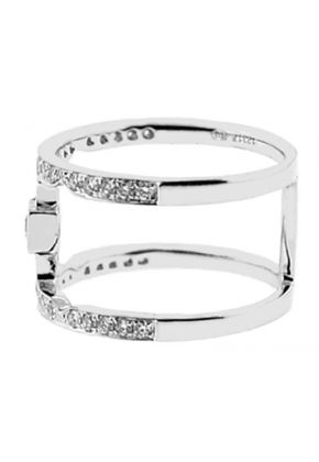 Trendy Statement Mid Finger Ring with Diamonds Set in 18K White Gold