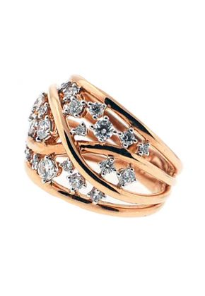 Overlapping Crossover Style Cocktail Statement Ring with Diamonds Set in 18K Rose Gold