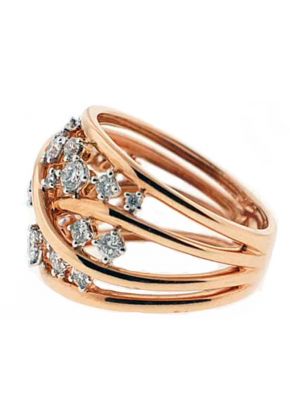 Overlapping Crossover Style Cocktail Statement Ring with Diamonds Set in 18K Rose Gold