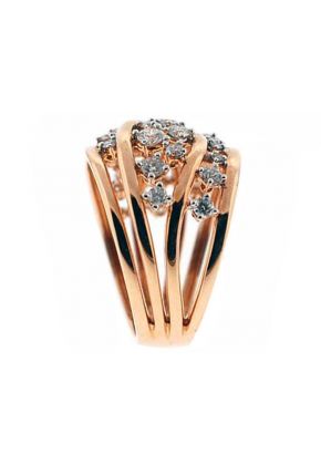 Overlapping Crossover Style Cocktail Statement Ring with Diamonds Set in 18K Rose Gold
