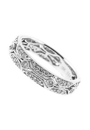 Beaded Milgrain Engraved Band with Bezel and Micro-Prong Set Round Diamonds in 18k White Gold