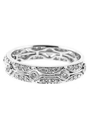 Beaded Milgrain Engraved Band with Bezel and Micro-Prong Set Round Diamonds in 18k White Gold