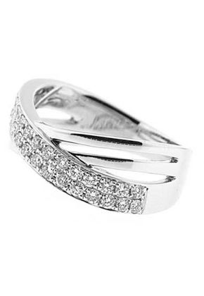 Crossover Right Hand Fashion Ring with Pav?? Set Diamonds Overlapping 18K White Gold