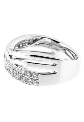 Crossover Right Hand Fashion Ring with Pav?? Set Diamonds Overlapping 18K White Gold