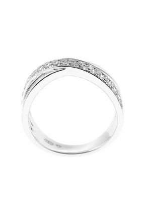 Crossover Right Hand Fashion Ring with Pav?? Set Diamonds Overlapping 18K White Gold