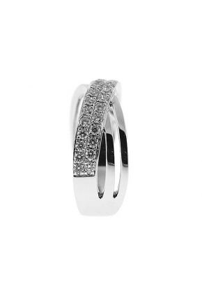 Crossover Right Hand Fashion Ring with Pav?? Set Diamonds Overlapping 18K White Gold