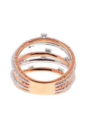 Two Tone 5 Row Cocktail Statement Ring with Prong Set Diamonds in 18K White and Rose Gold
