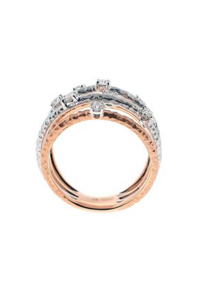 Two Tone 5 Row Cocktail Statement Ring with Prong Set Diamonds in 18K White and Rose Gold